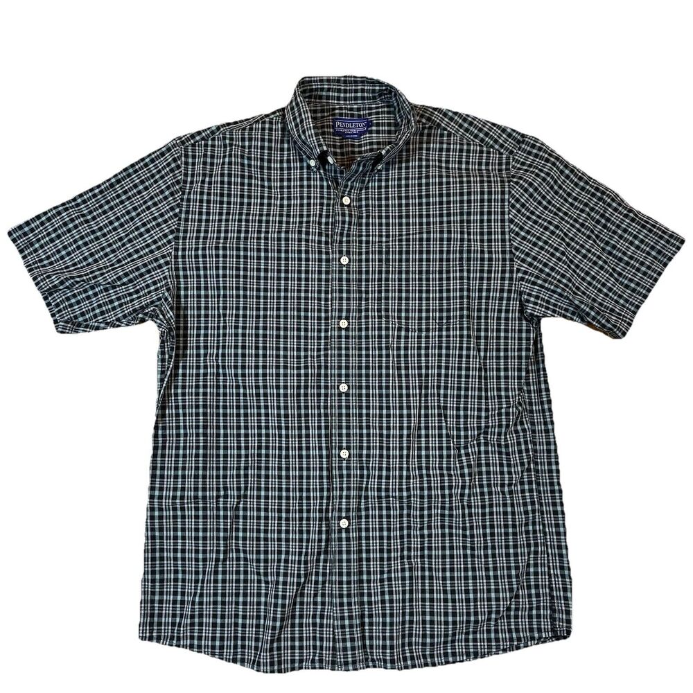 Pendleton Short Sleeve Green Plaid Button Down Shirt Size Large See Note